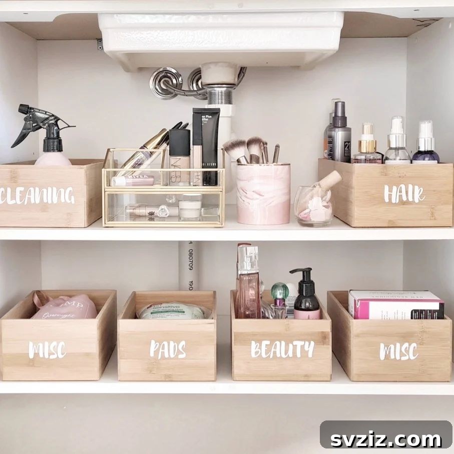 Genius Ways to Maximize Your Under Bathroom Sink Space 25 Labeled Wooden Boxes for rustic bathroom storage