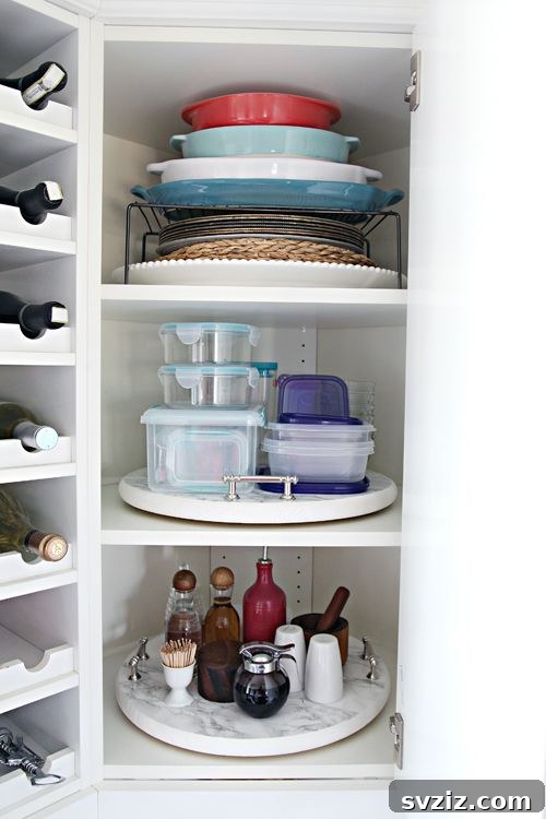 21 Genius Tricks to Tame Kitchen Clutter 10 Corner kitchen cabinet with a spinning Lazy Susan organizer
