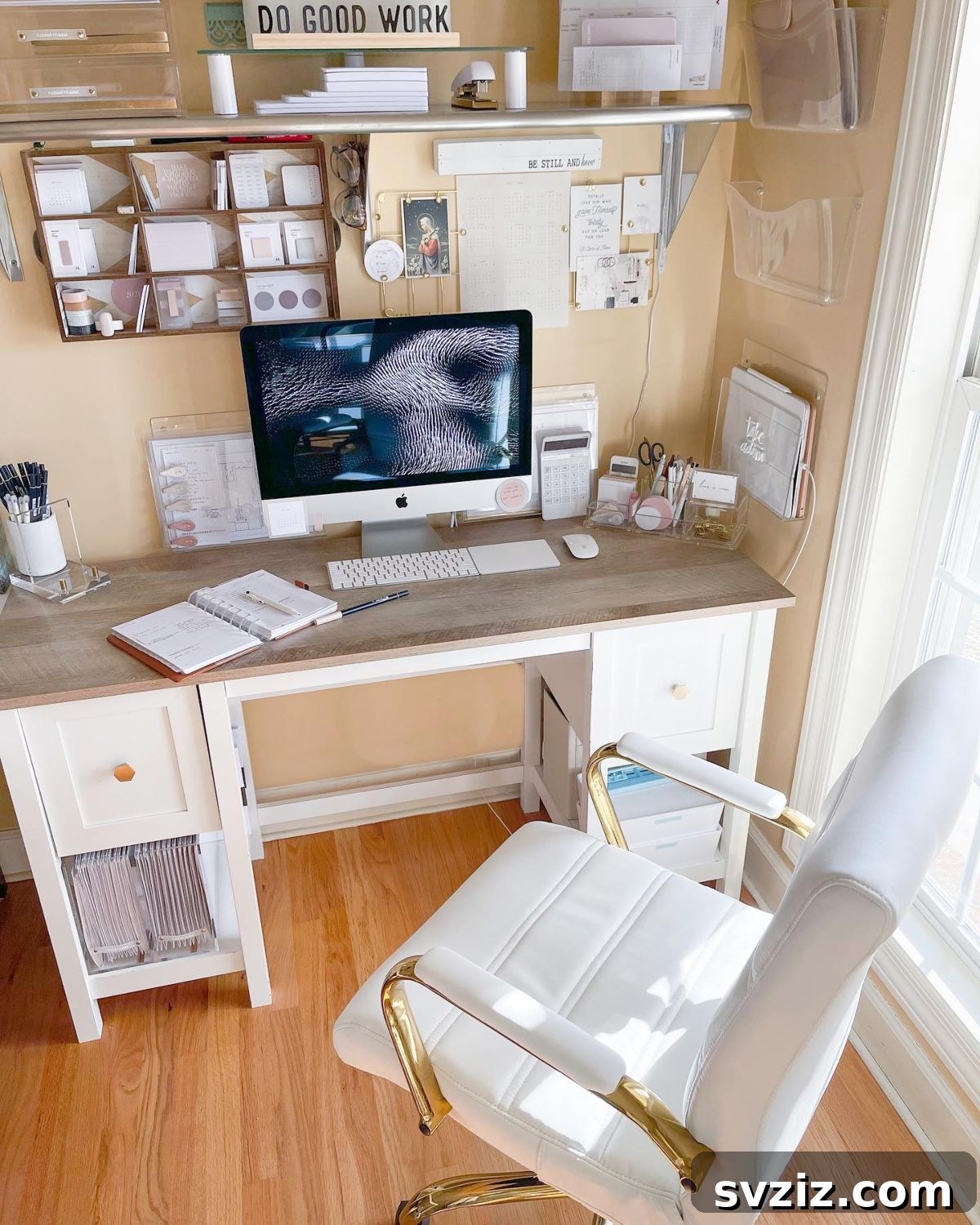 Creative Wall Storage Solutions with Pegboards and Shelves in a Home Office