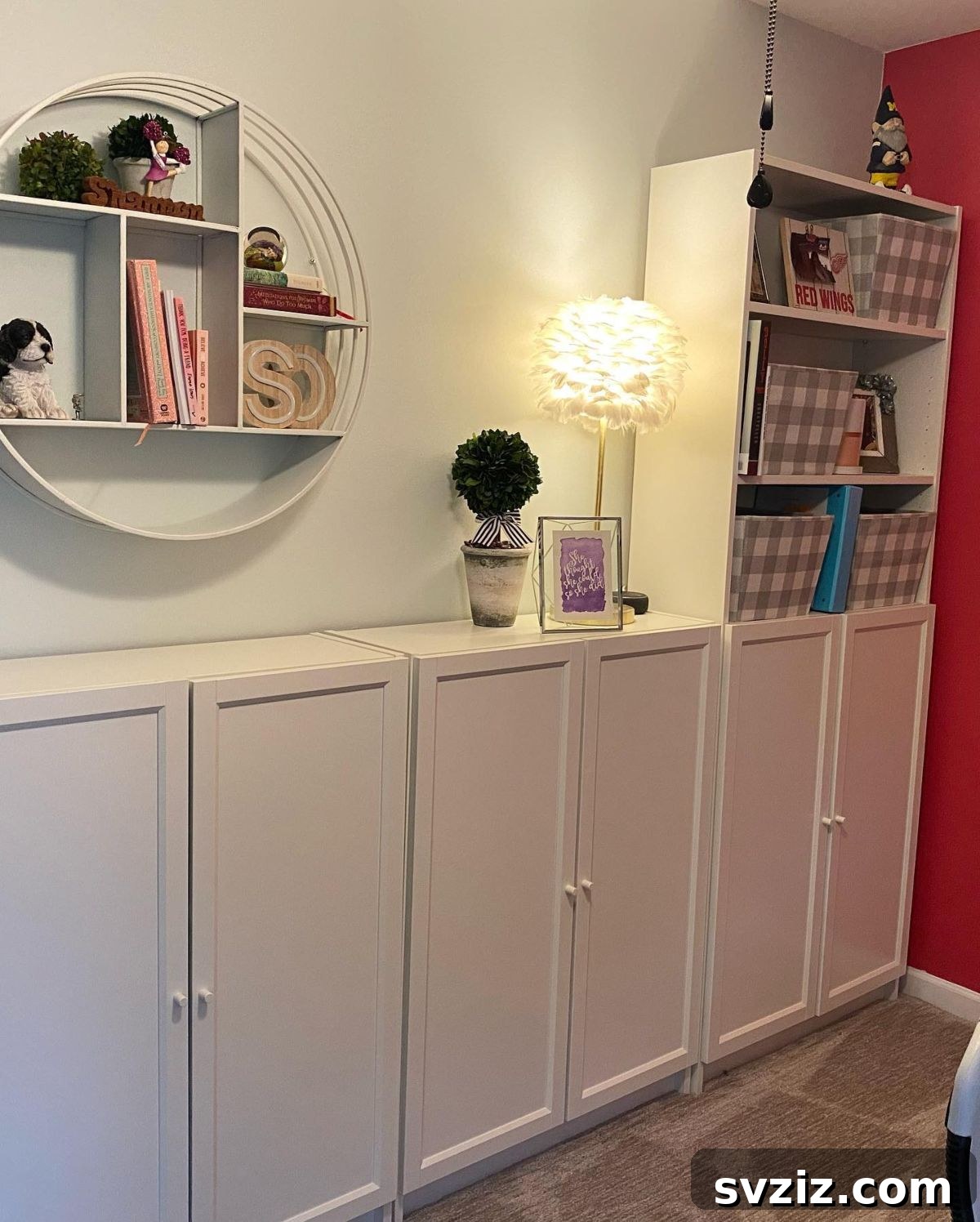 Elegant Wall-to-Wall Storage Cabinets with Bookcases in a Home Office