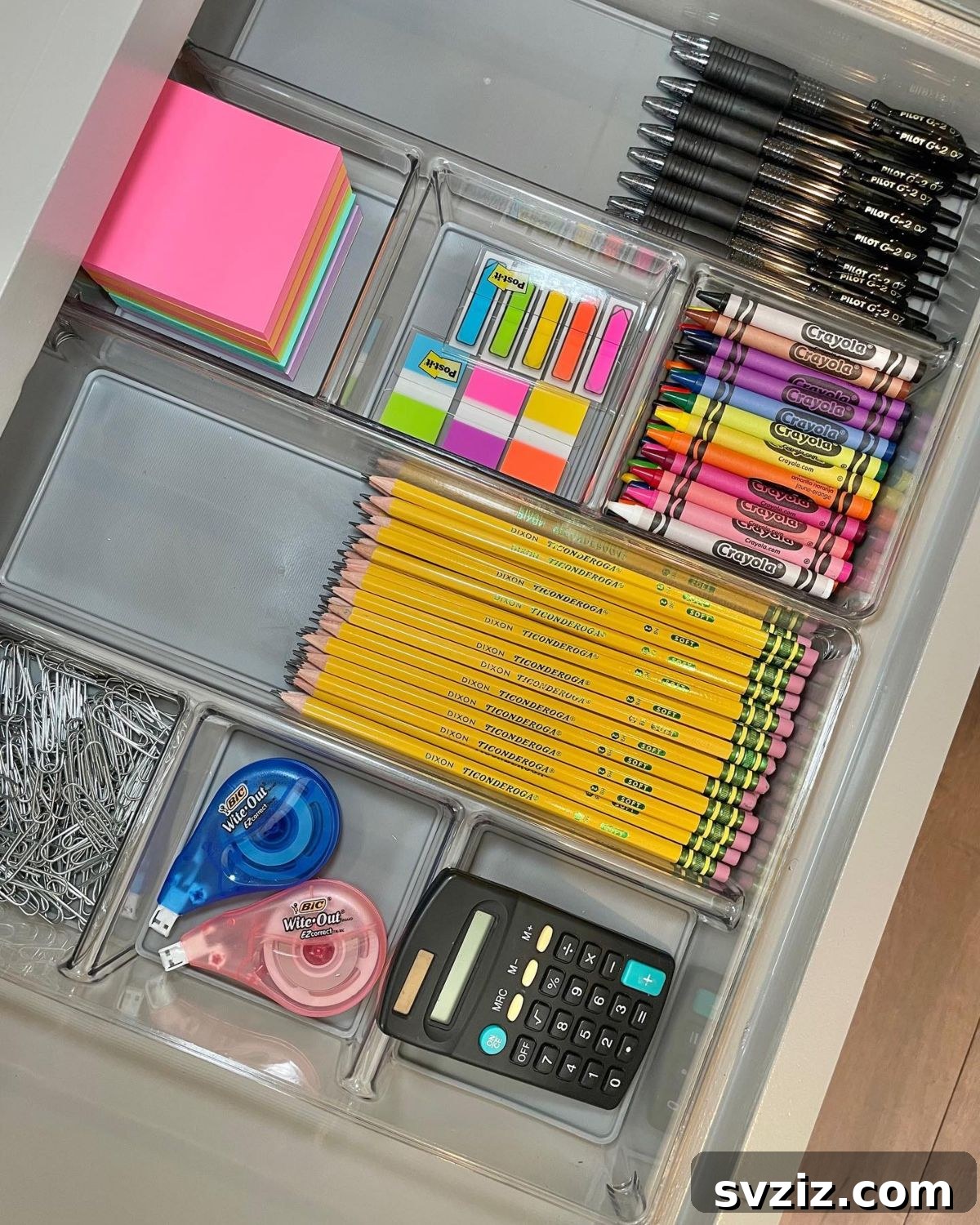 Neatly Organized Office Drawer with Adjustable Dividers