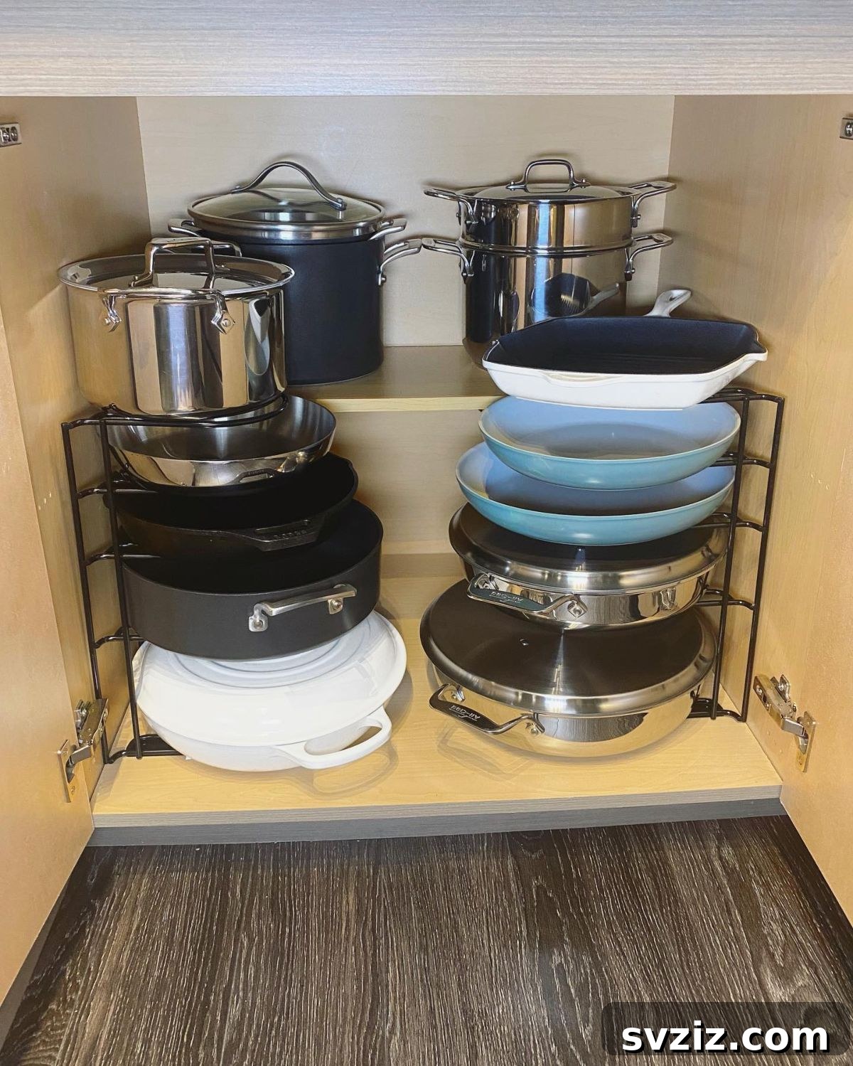 Smart Solutions for Organized Kitchen Cabinets 7 pots and pans rack