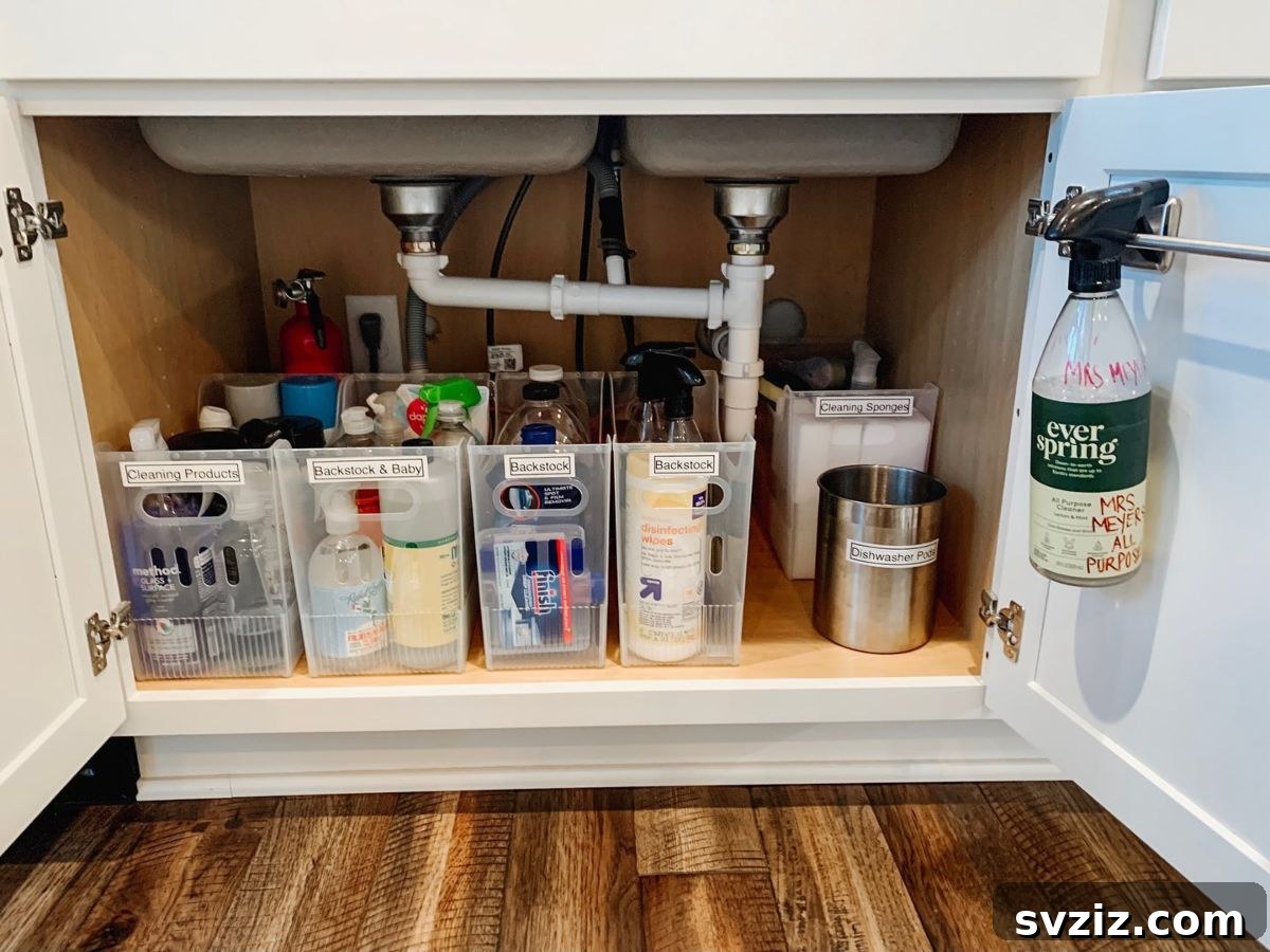 25 Brilliant Storage Hacks for Tiny Kitchens 14 Neatly organized under-sink storage with clear bins