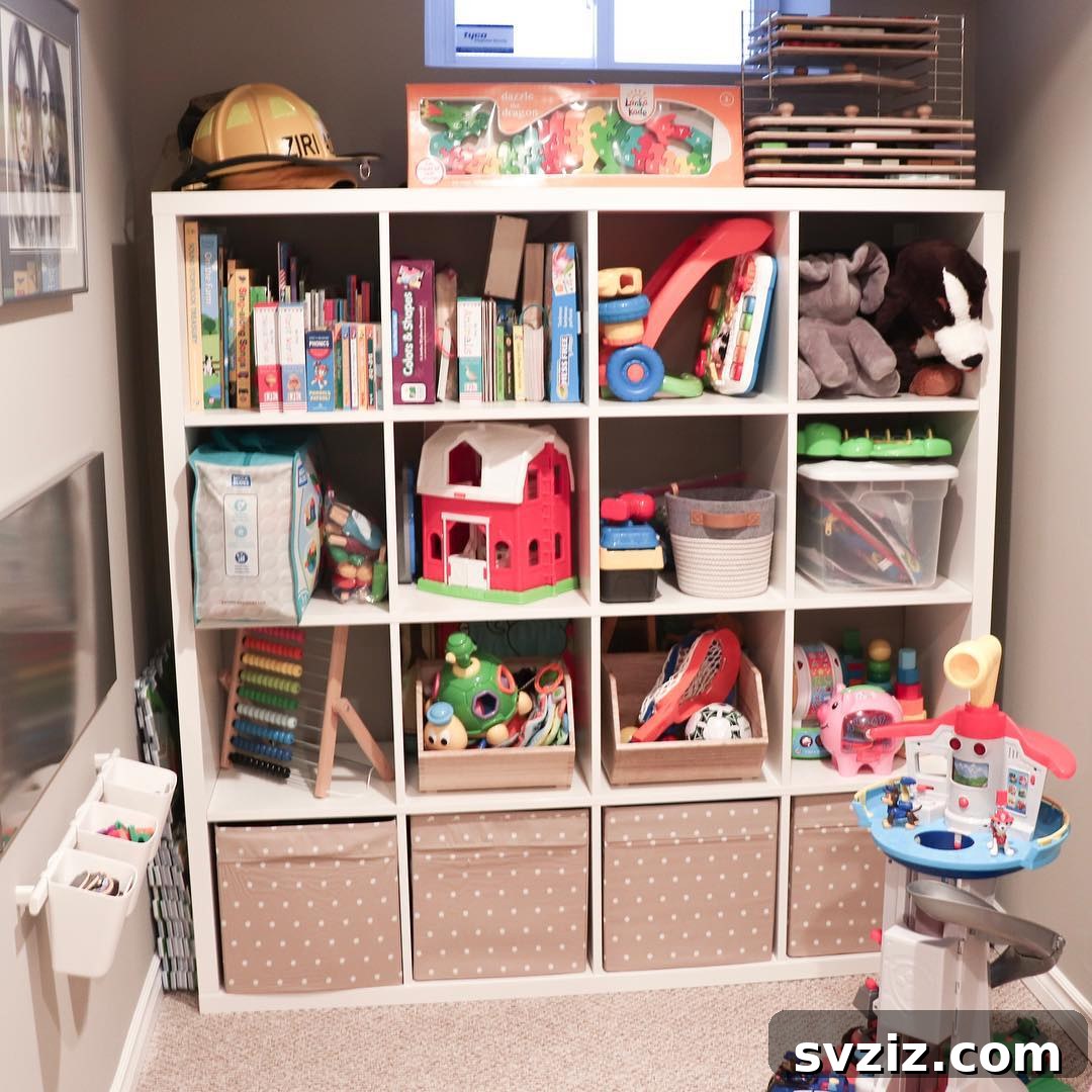 31 Clever IKEA Solutions to Organize Every Room 18 IKEA Kallax Playroom Organization