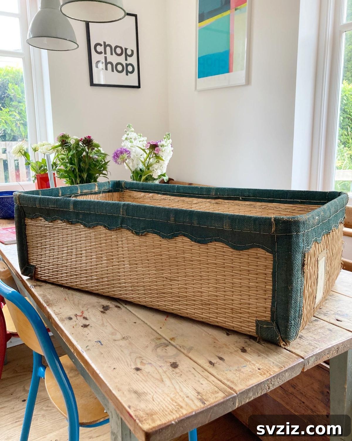 A large, natural fiber storage basket used as functional home decor, adding texture and holding essentials.