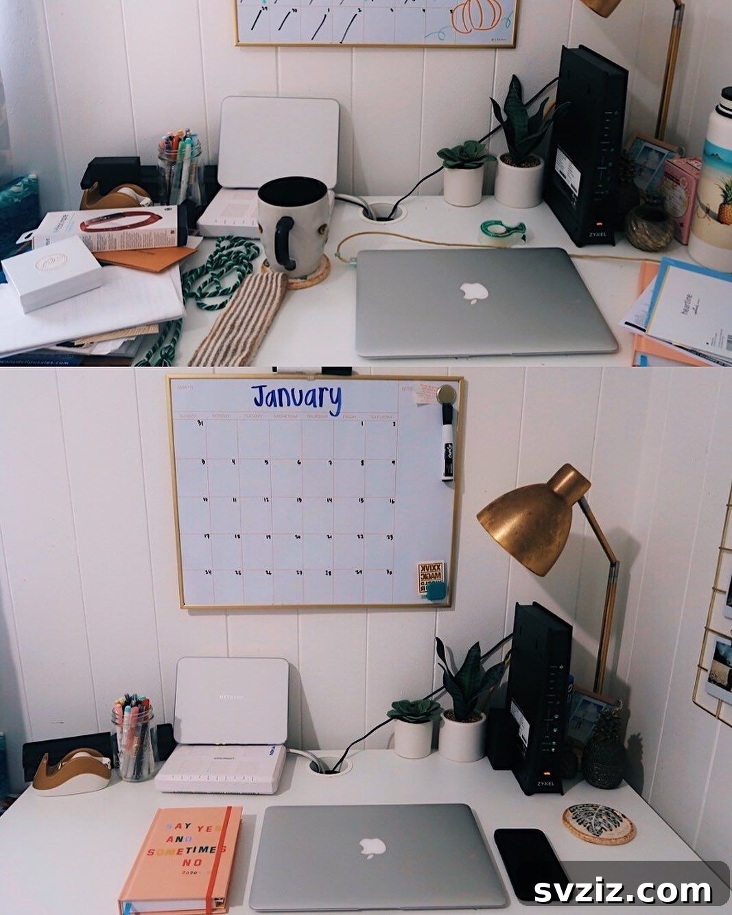 A pristine, decluttered desk space with minimal items for improved focus and productivity.