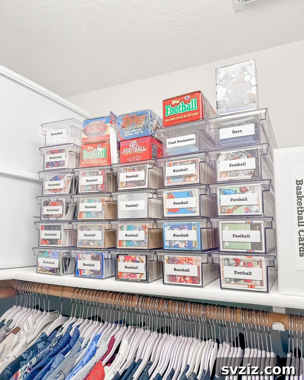 Clearly labeled storage bins neatly arranged, demonstrating effective organization for various household items.