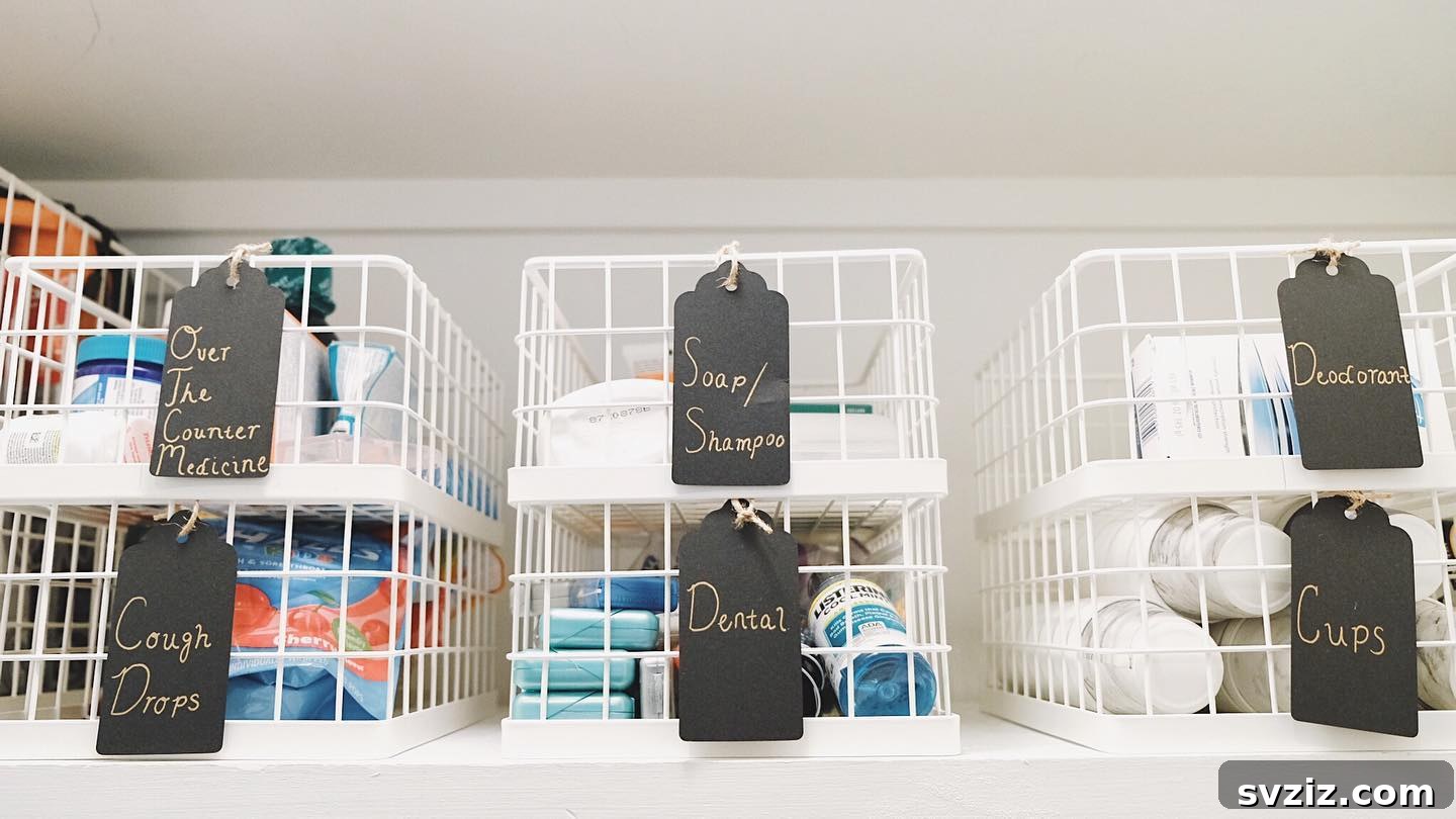 Organized pantry shelves with neatly labeled containers, ensuring clear identification of contents.