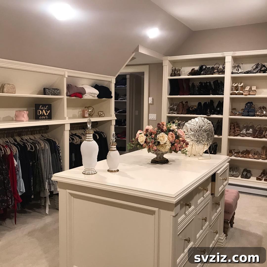 Transform Your Attic: Clever Organizing Secrets 11 Attic transformed into a luxurious walk-in closet with built-in storage