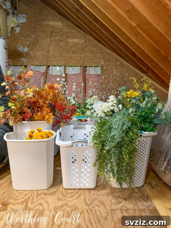 Transform Your Attic: Clever Organizing Secrets 17 Tall plastic bins used for organizing awkwardly shaped items in an attic