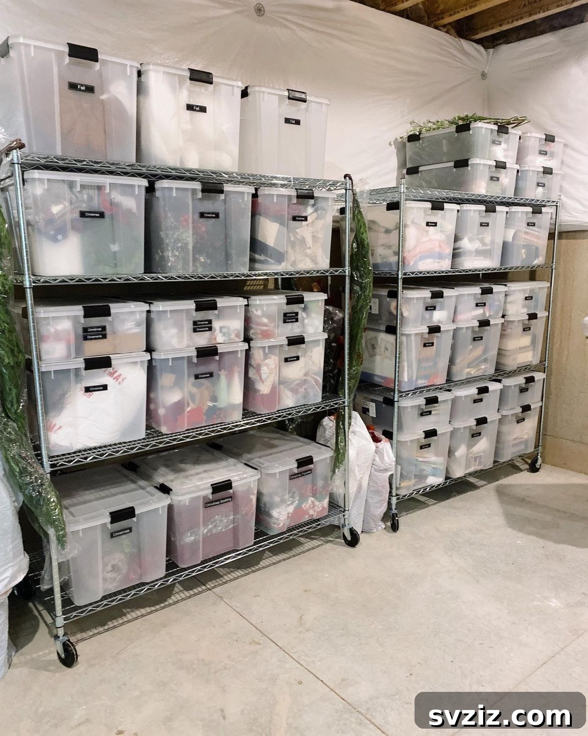 Transform Your Attic: Clever Organizing Secrets 6 Well-labeled storage bins in an organized attic