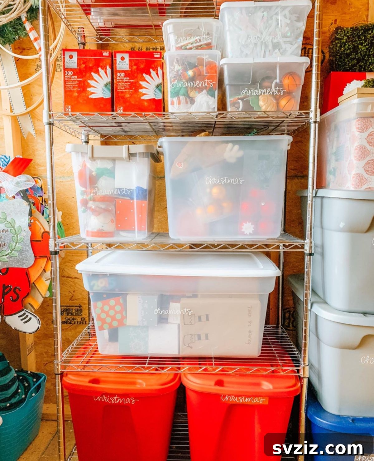 Transform Your Attic: Clever Organizing Secrets 7 Organized holiday decor in dedicated storage containers within an attic