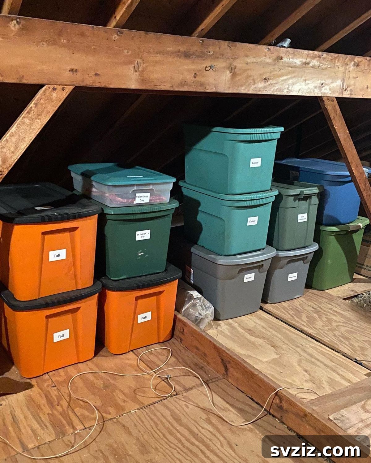 Transform Your Attic: Clever Organizing Secrets 10 Attic storage clearly categorized by holiday and season for easy access