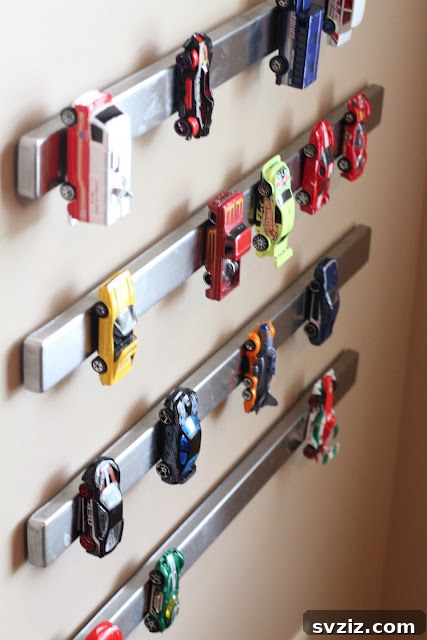 DIY magnetic car organizer for toy car storage