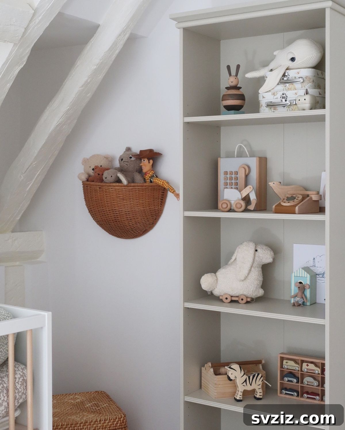 DIY hanging basket for stuffed animal storage in boy's room