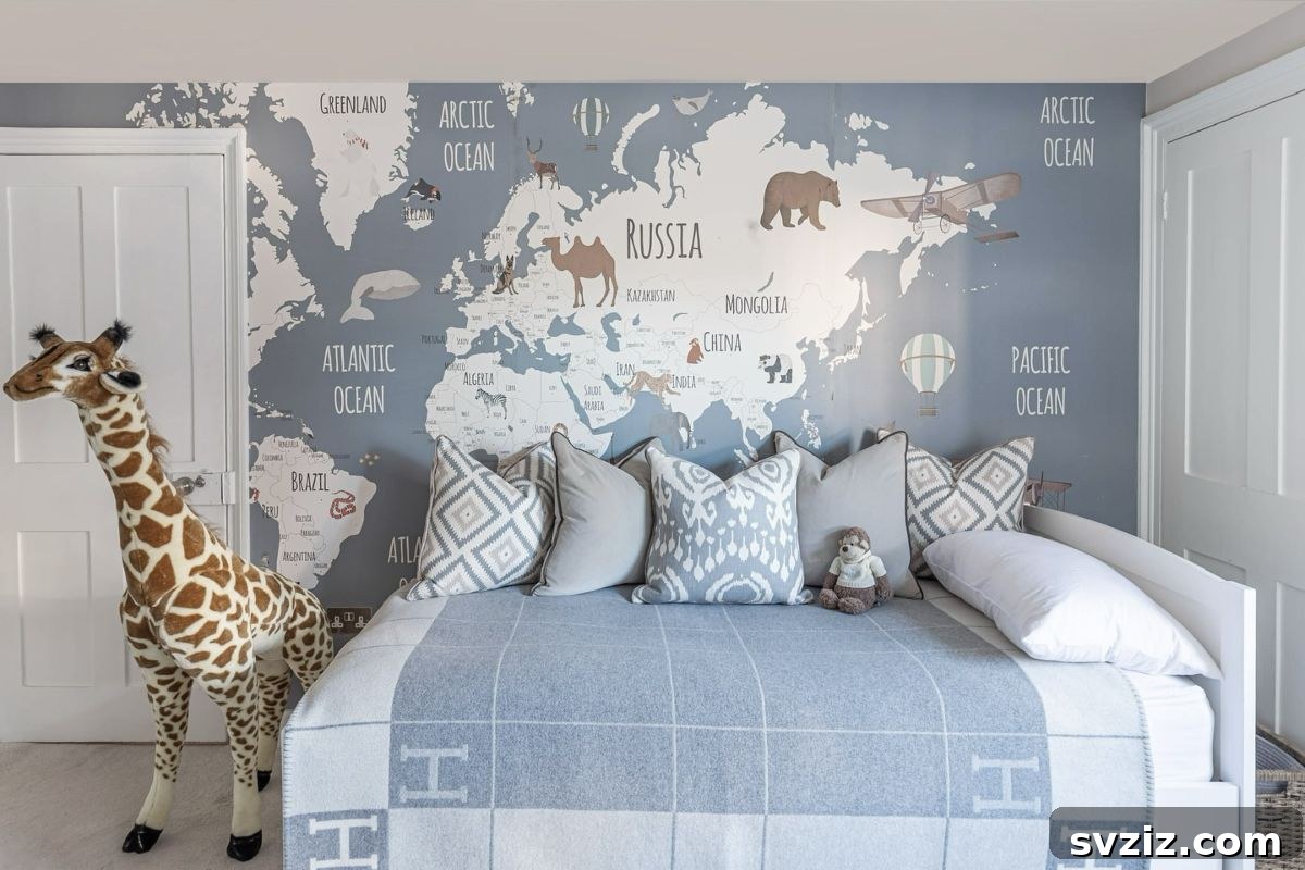 Educational world map animal wallpaper for a boy's room