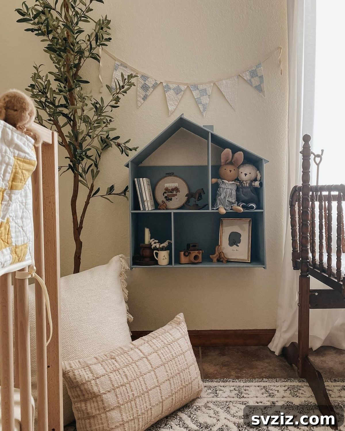 DIY repainted shelf for boy's room storage and organization