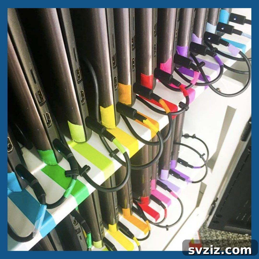 Colorful and organized charging station for classroom devices