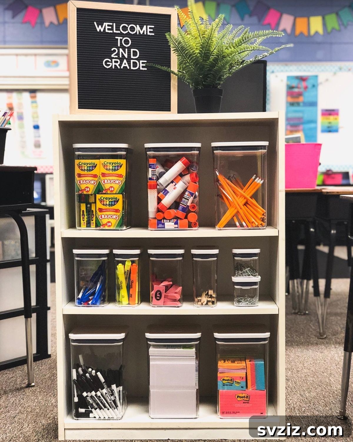 Clear pop containers used for organizing classroom art supplies