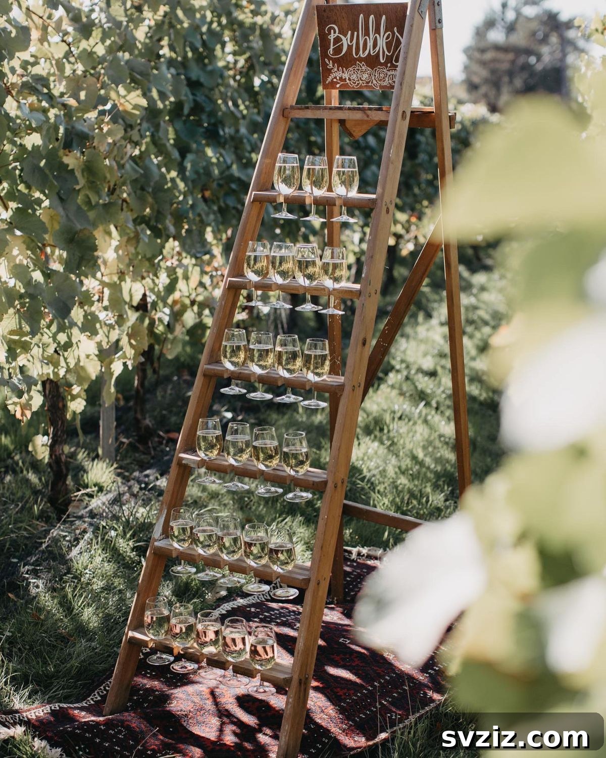 31 Stunning Outdoor Wedding Ideas Without Breaking the Bank 14 Ladder Shelf for Champagne Display