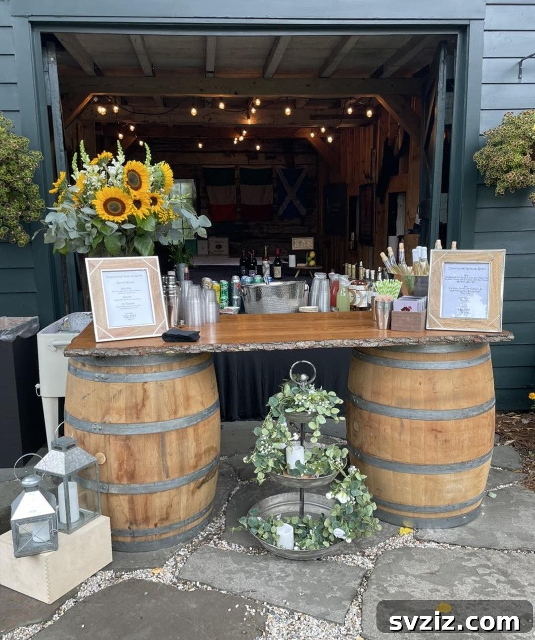 31 Stunning Outdoor Wedding Ideas Without Breaking the Bank 29 DIY Barrel Bar for Outdoor Wedding Drinks