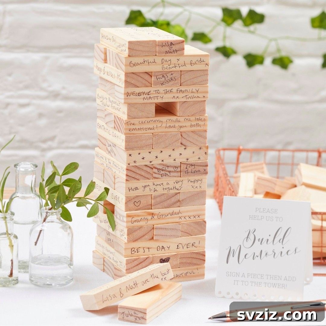 Jenga blocks as a wedding guest book alternative