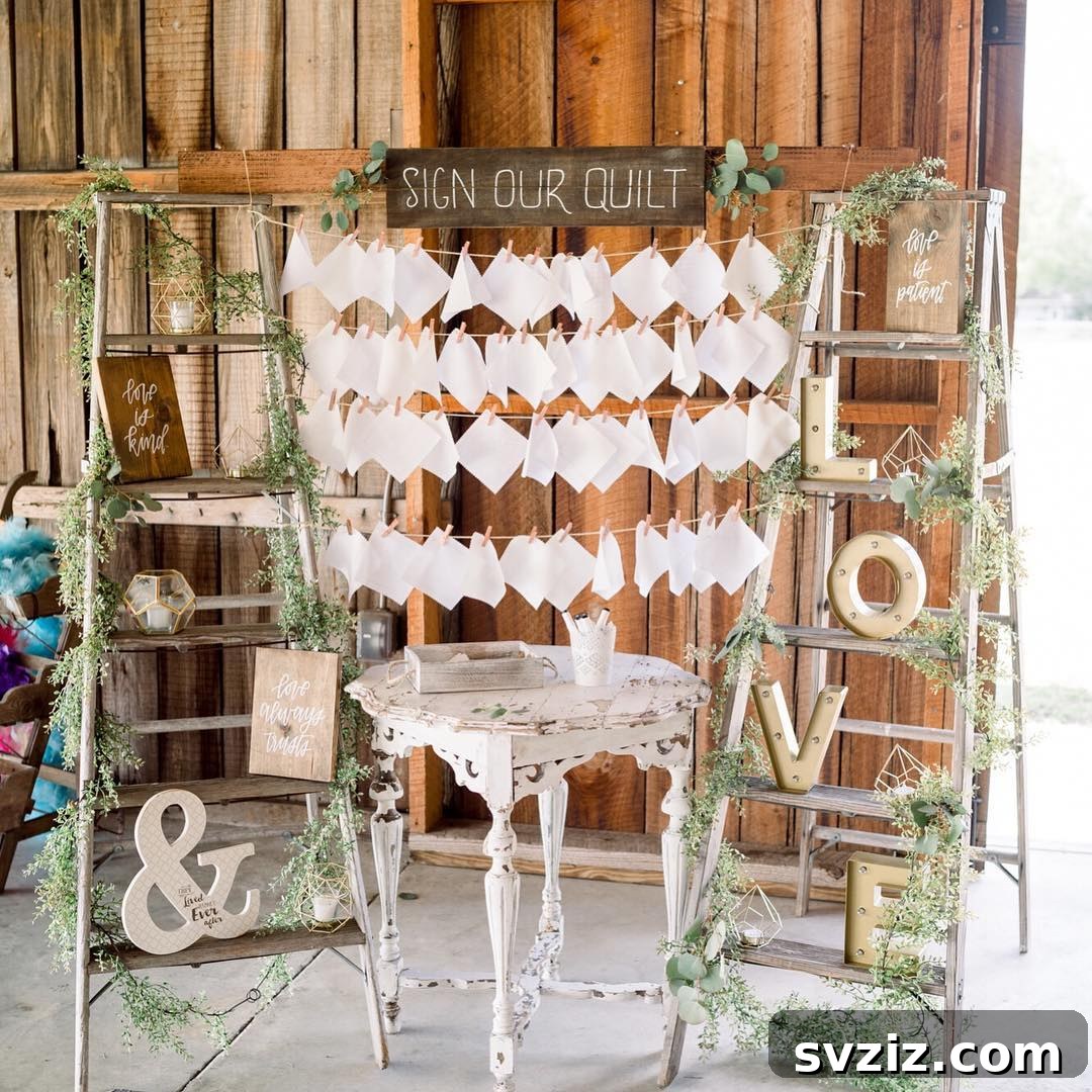 Fabric quilt panels for wedding guests to sign