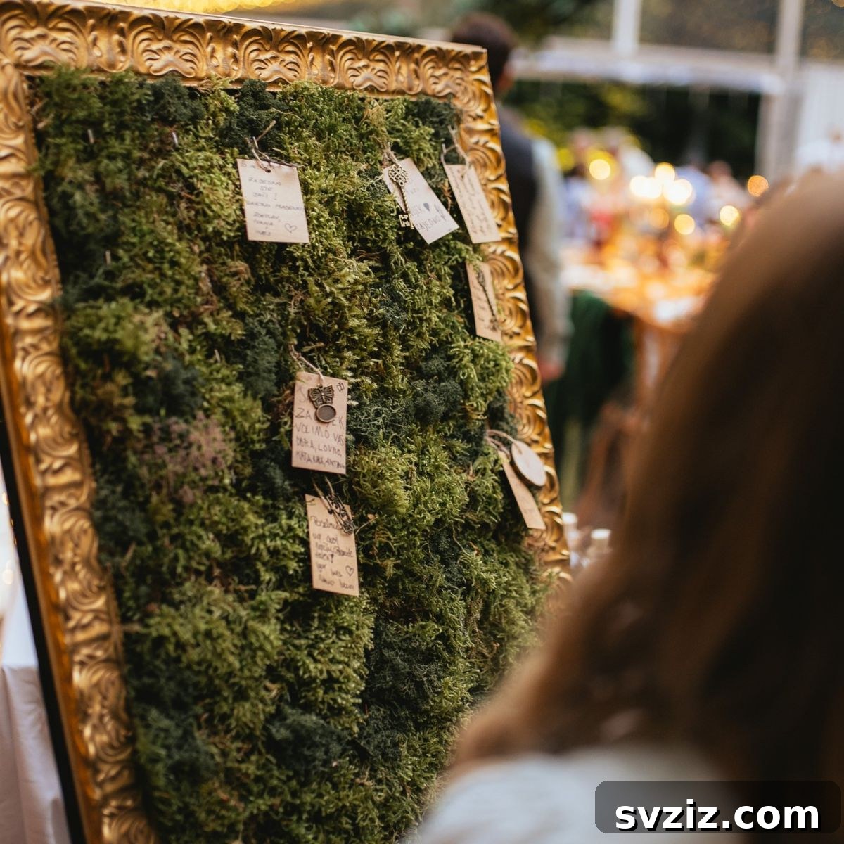 Moss board with pinned guest messages and charms