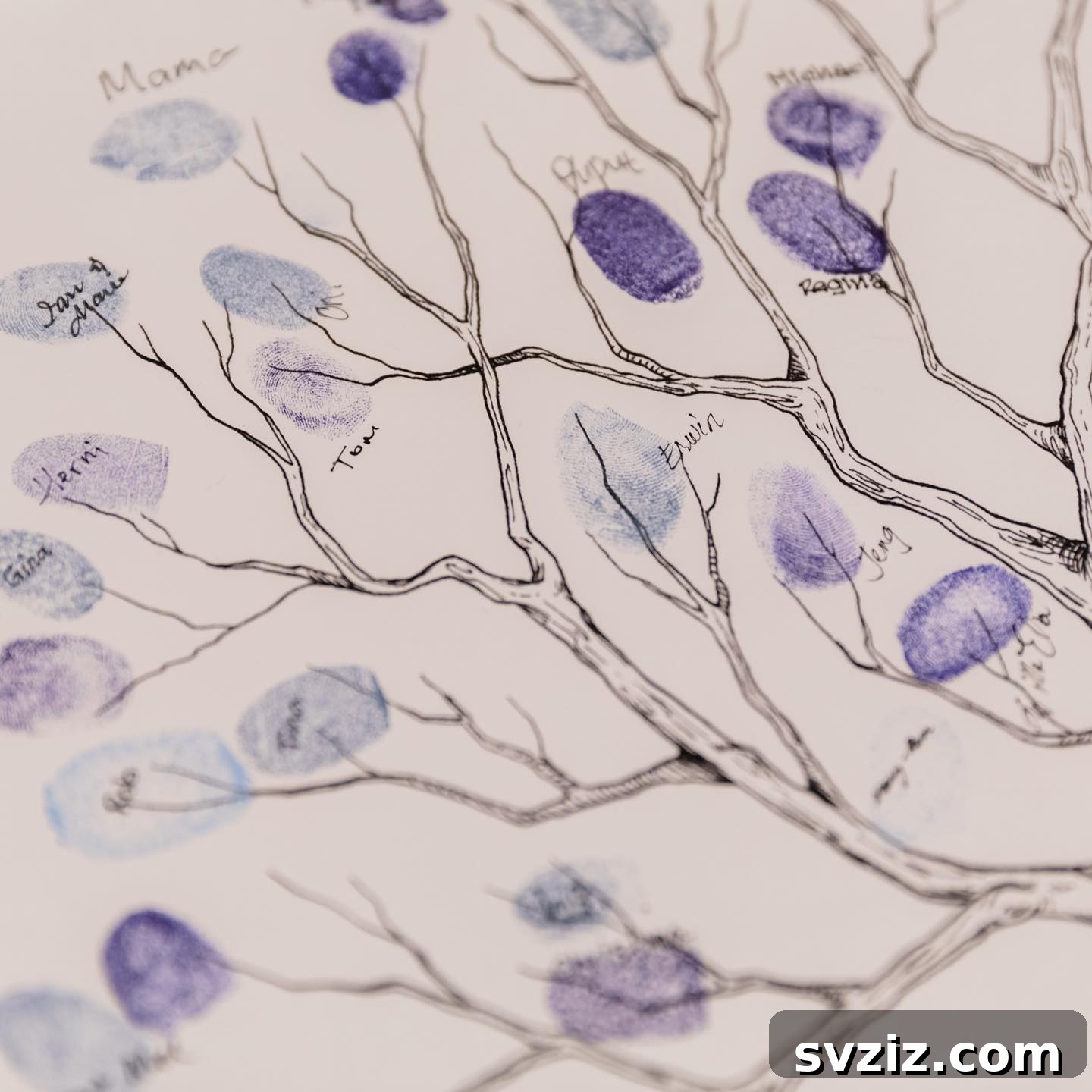 Fingerprint tree guest book with guest thumbprints as leaves