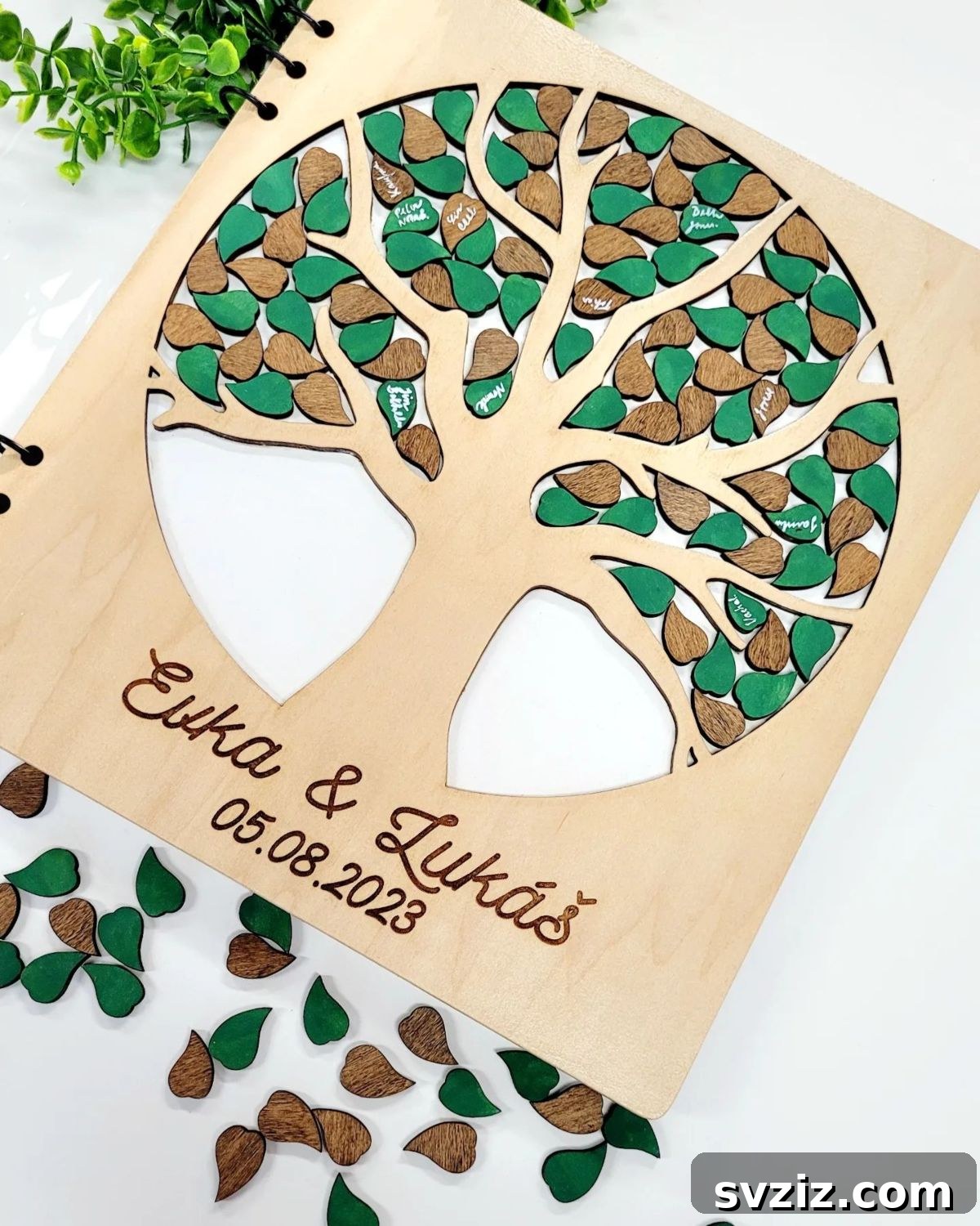 Wooden tree shape for wedding guest messages