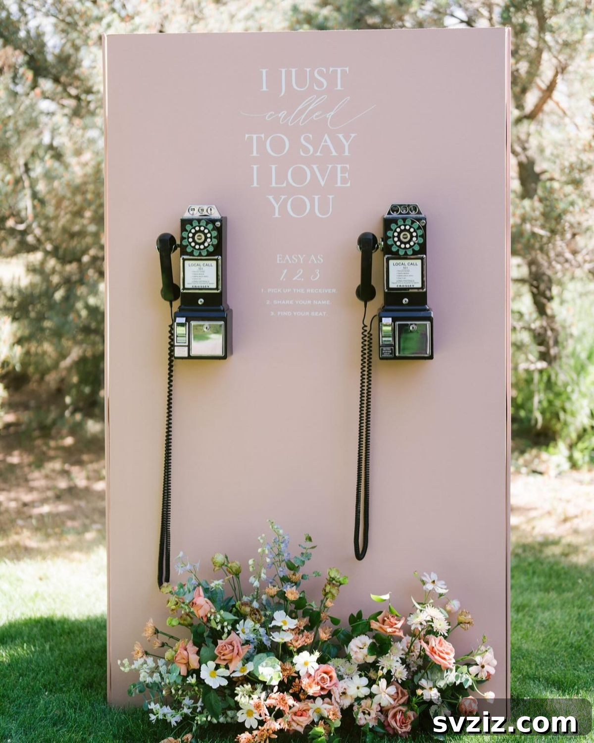 Two mounted rotary phones for an audio guest book station