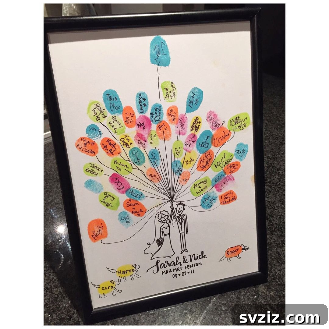 Wedding guest book with fingerprints as balloons