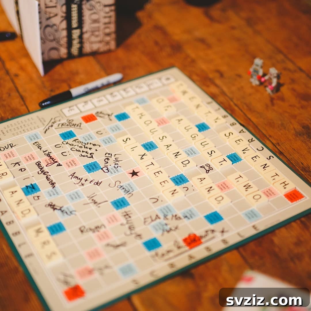 Scrabble board used as a wedding guest book