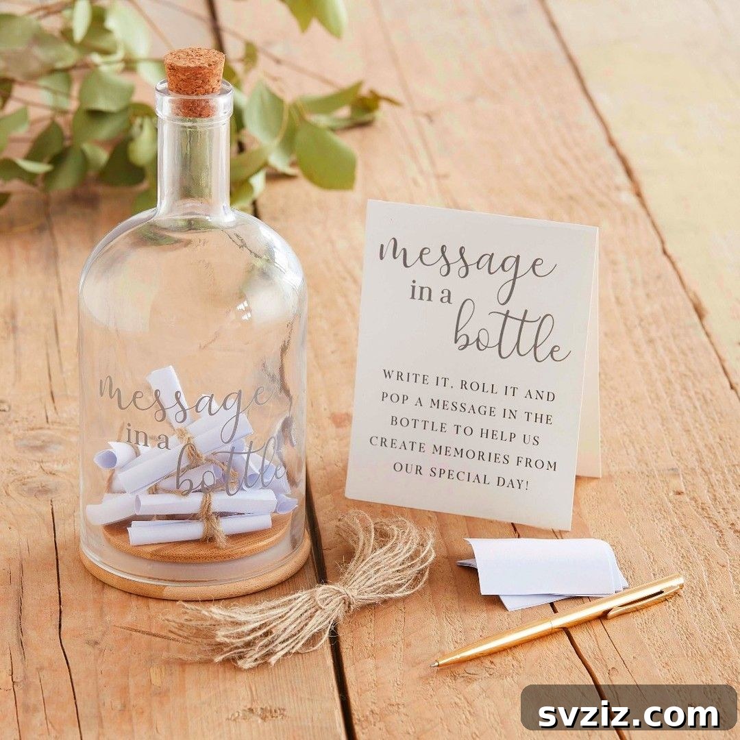 Message in a bottle guest book under a cloche