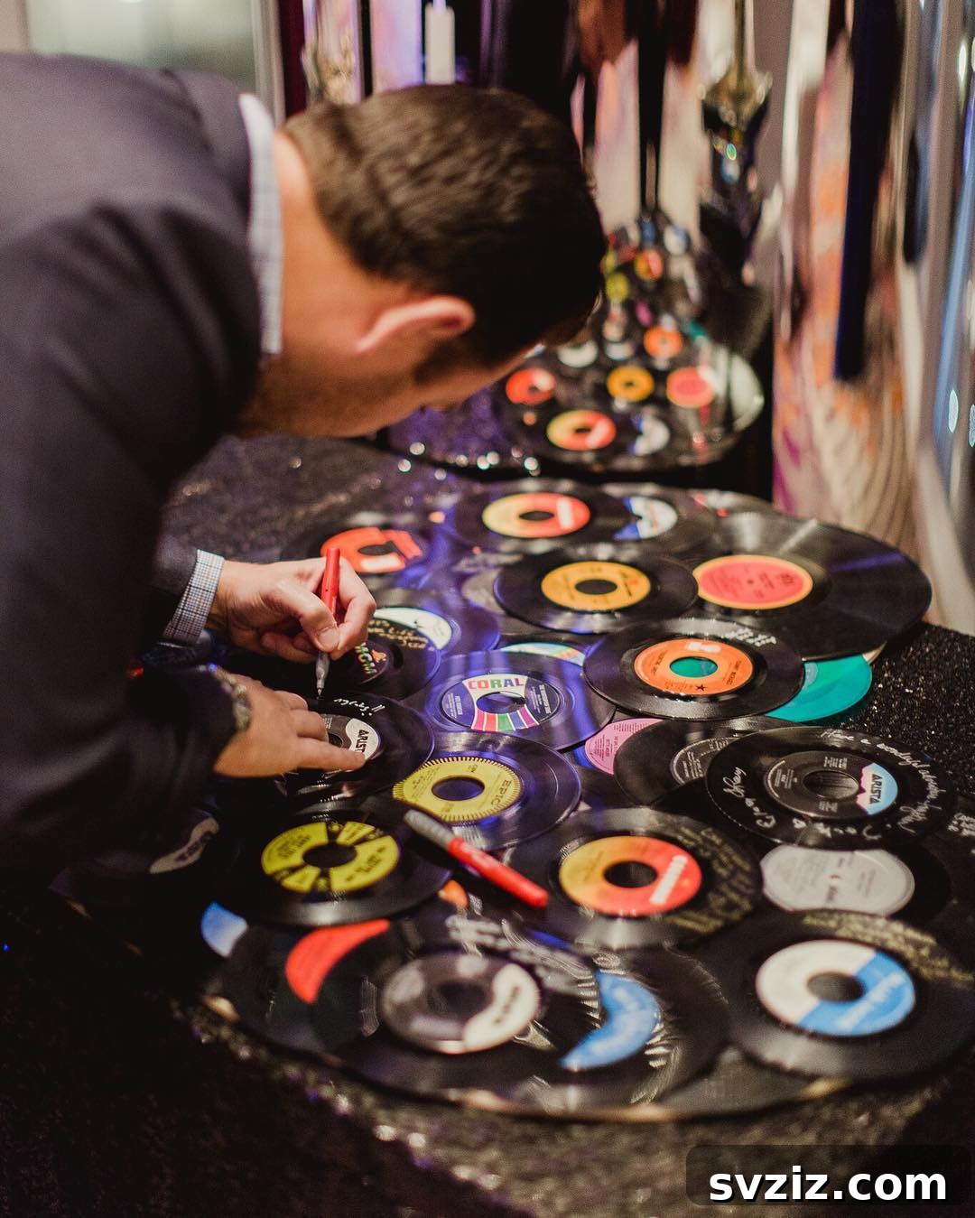 Collection of vinyl records for guests to sign