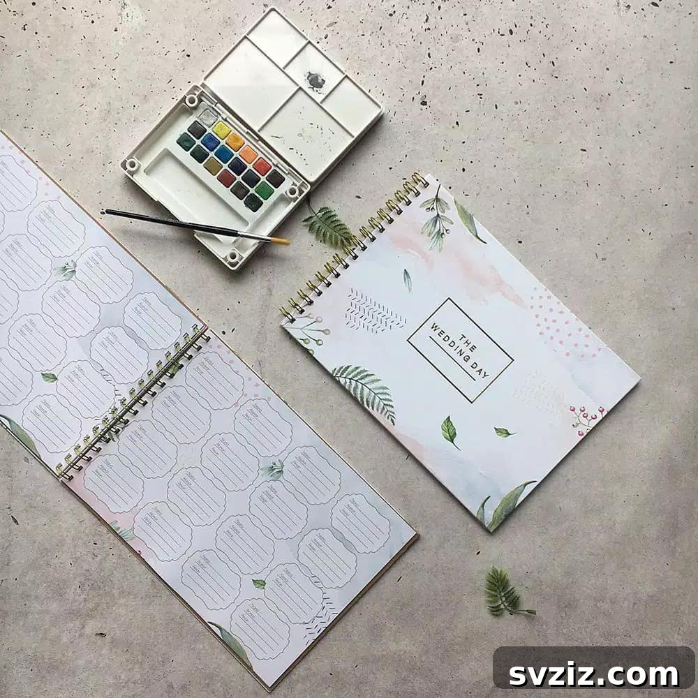 Watercolor guest book with art supplies