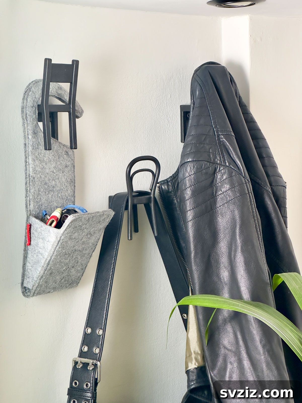 Utilize Hooks by the Front Door for Entryway Organization