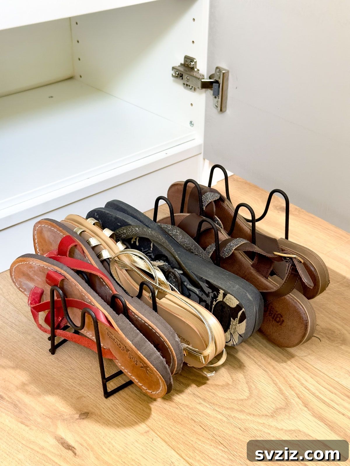 Dish Rack to Organize Flip Flops and Sandals in a Small Space