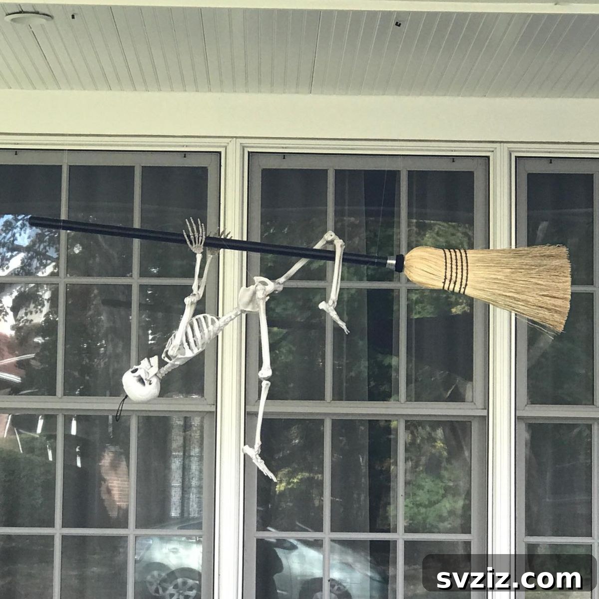 Skeleton Riding a Broom Halloween decor