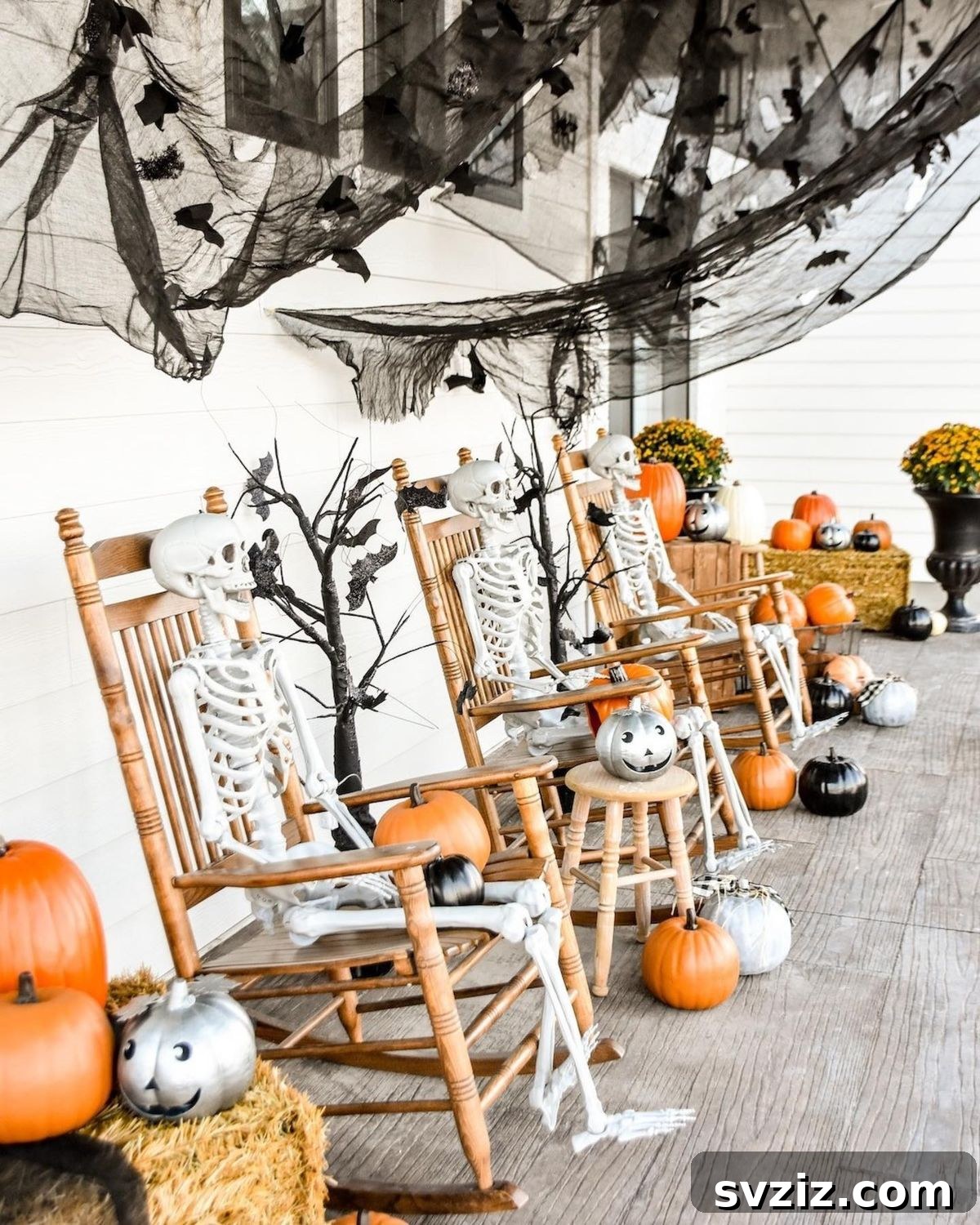 Skeletons Chillin’ in Rocking Chairs decor