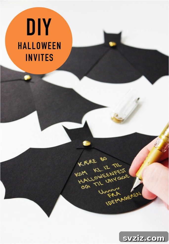 31 Terrifying Halloween Bash Concepts 11 DIY Halloween bat invitations made from black cardstock