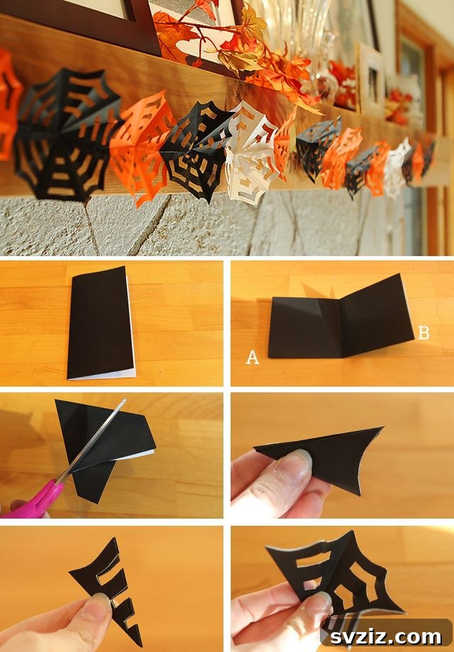 31 Terrifying Halloween Bash Concepts 16 DIY Kirigami spiderweb garland for Halloween