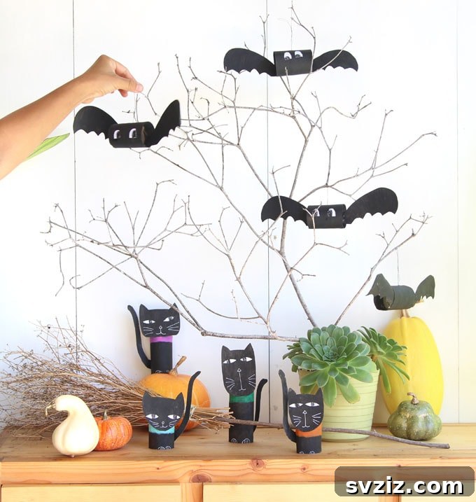 31 Terrifying Halloween Bash Concepts 17 DIY bat decor made from toilet paper rolls for Halloween