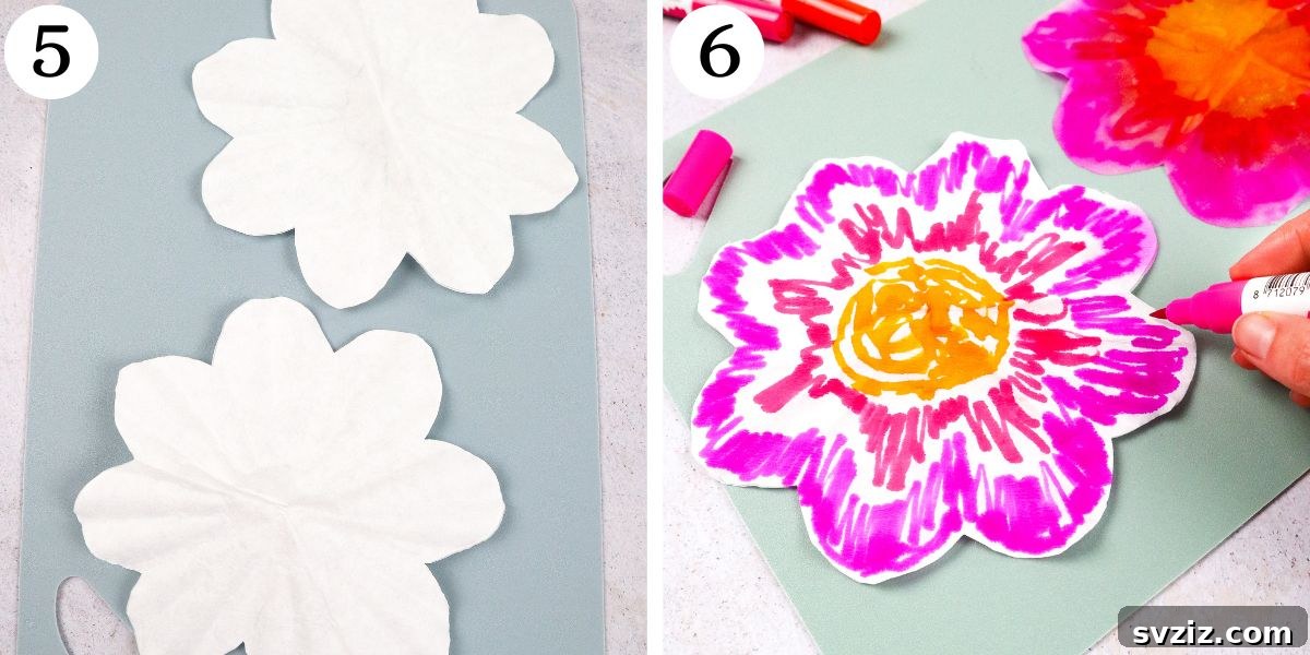 color your Coffee Filter Flowers