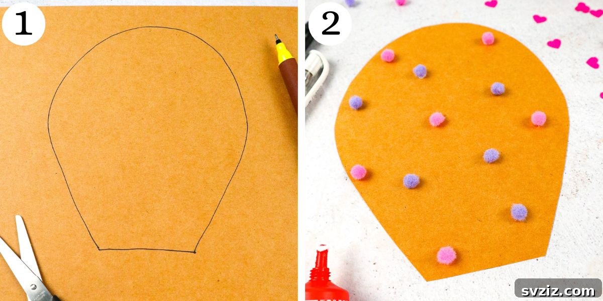 Making Your Own Floating Marvels 3 trace balloon shape and decorate with pom poms