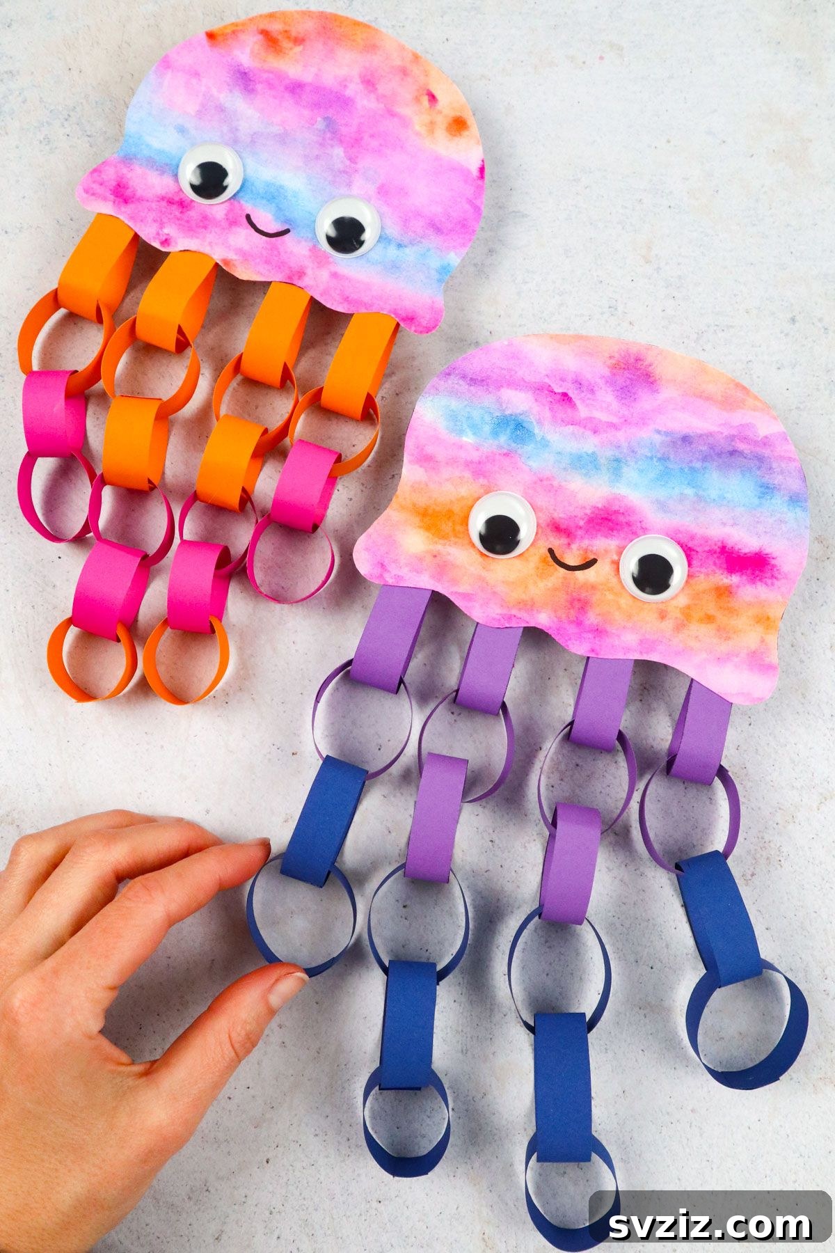 Whimsical Paper Jellyfish Art 11 A collection of colorful finished paper jellyfish crafts