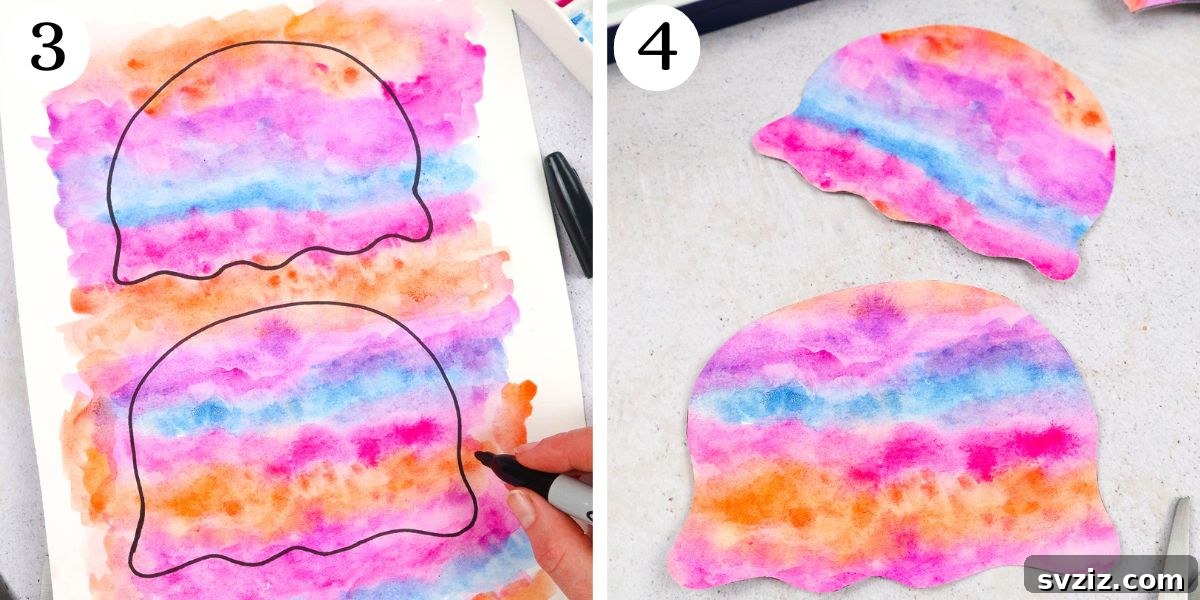 Whimsical Paper Jellyfish Art 5 Drawing and cutting out jellyfish head shapes