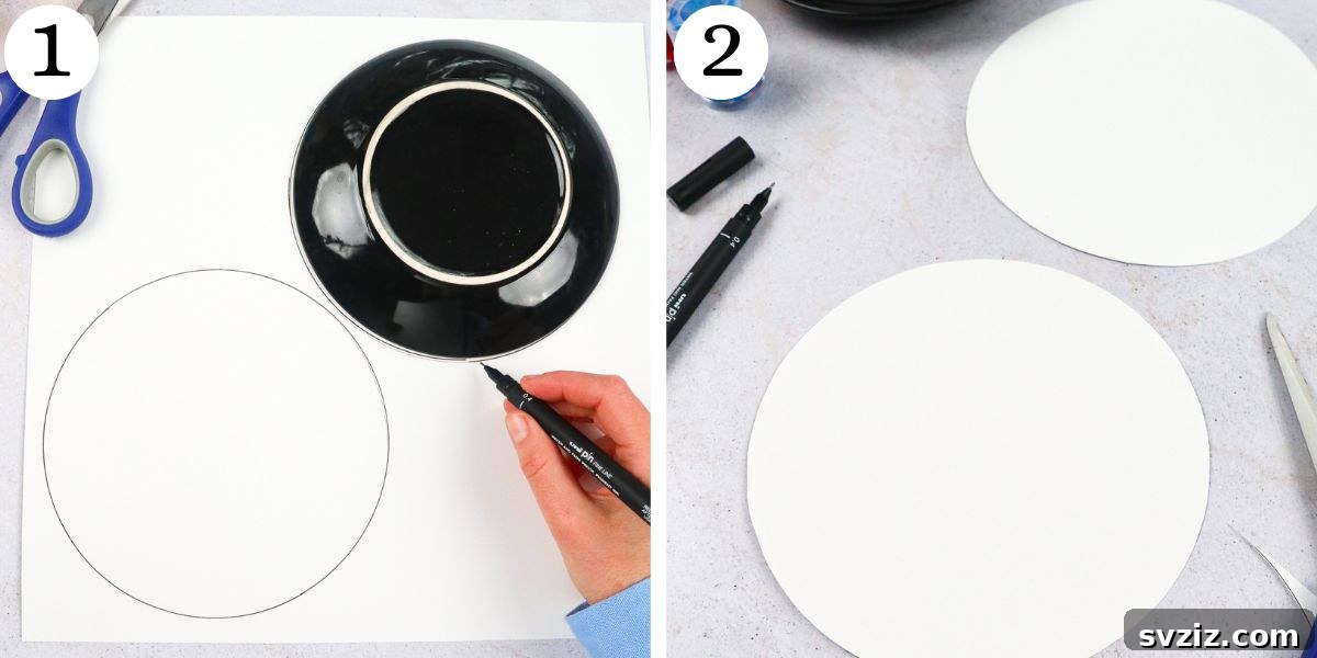 Tracing and cutting two paper circles for DIY spinner
