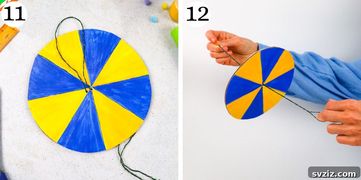 Completed paper spinner wheel in action