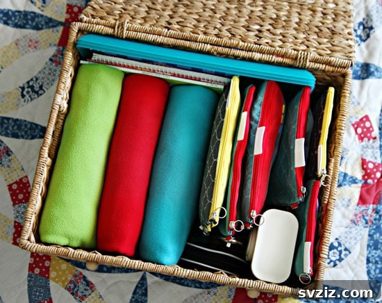 20 Effortless Car Organization Tips 8 Clear zippered pouches organized for auto travel, showcasing activity kits, snacks, and first aid.